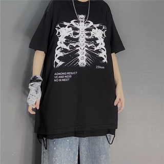 【hot sale】เสื้อยืดแขนสั้นพิมพ์ลายกะโหลกกระดูกและหัวใจเสื้อยืดแฟชั่น Unisex