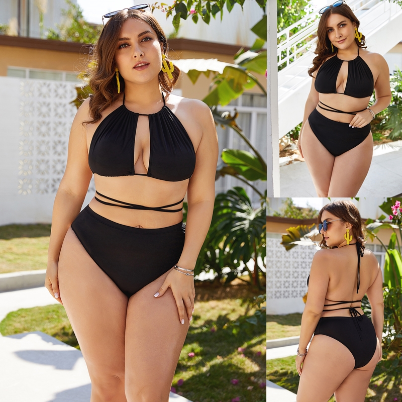 F&H 2341-2XL-5XL ผู้หญิง Plus ขนาด V คอเปลือยบิกินี่ชุดว่ายน้ํา