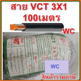 สายไฟ VCT 3x1 แบรน์ ANT/PKS ความยาว 100 เมตร สายไฟหุ้มฉนวน2ชั้น สายมอเตอร์ สายไฟใช้ไฟสูง VAT