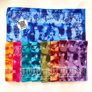 ผ้าเช็ดหน้า Bandana สีมัดย้อม (มีทุกสีที่ลงรูปเอาสีอื่นเพิ่มทักแชท) ผ้าโผกผม ผ้าคอตตอล100%(รับประกันสีไม่ตก)