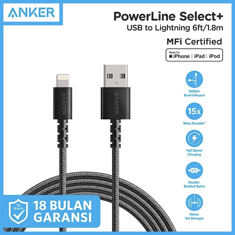 Anker PowerLine Select+ สาย USB to Lightning MFi Braided Nylon Cas MFi Certified 3ft 0.9m A8012 / 6f