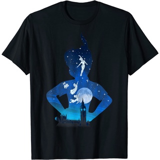 ROUND คอลูกเรือเสื้อยืด พิมพ์ลายกราฟฟิค Disney Peter Pan London Flight Silhouette สําหรับผู้ชาย-4XL