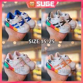 【Suge】รองเท้าผ้าใบลําลอง พื้นนิ่ม กันลื่น ทนต่อการเสียดสี ลายการ์ตูนมิกกี้เมาส์ สีขาว แฟชั่น สําหรับเด็กนักเรียนผู้ชาย และเด็กผู้หญิง