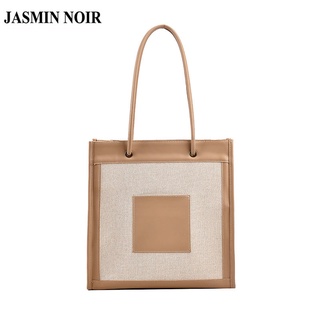 Jasmin NOIR กระเป๋าสะพายไหล่ กระเป๋าถือ หนัง PU และผ้าแคนวาส ขนาดใหญ่ สีตัดกัน สําหรับสตรี