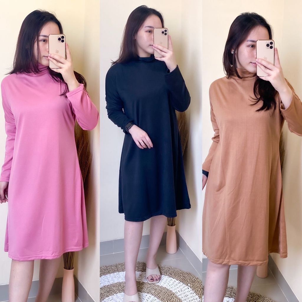 Basic Midi Dress เดรสคอเต่าผู้หญิงธรรมดา IF 066