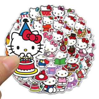 สติกเกอร์ ลายการ์ตูน Hello Kitty กันน้ํา สําหรับติดตกแต่งสเก็ตบอร์ด สโนว์บอร์ด กระเป๋าเดินทาง แล็ปท็อป โทรศัพท์ กีตาร์ 50 ชิ้น