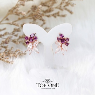 Top1Jewelry ต่างหูเงินแท้ พลอย Rhodolite , Rose Quartz แท้