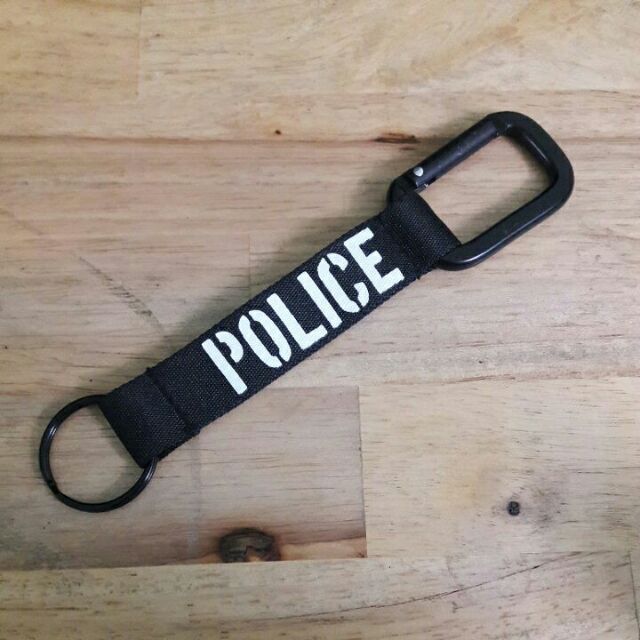 พวงกุญแจ POLICE black carabiner black ring nylon strap by ครูแว่น frogmangear
