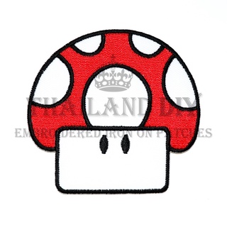 🍄 ตัวรีดติดเสื้อมาริโอ้ งานปัก เกมส์ มาริโอ้ การ์ตูน เห็ด แดง Super Mario Mushroom Patch WOP DIY ตัวรีด อาร์มติดเสื้อผ้า