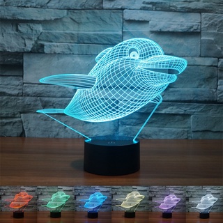 โคมไฟตั้งโต๊ะ LED รูปปลาโลมาน่ารัก 3D ไล่โทนสี 7 สี ชาร์จ USB สําหรับเด็ก