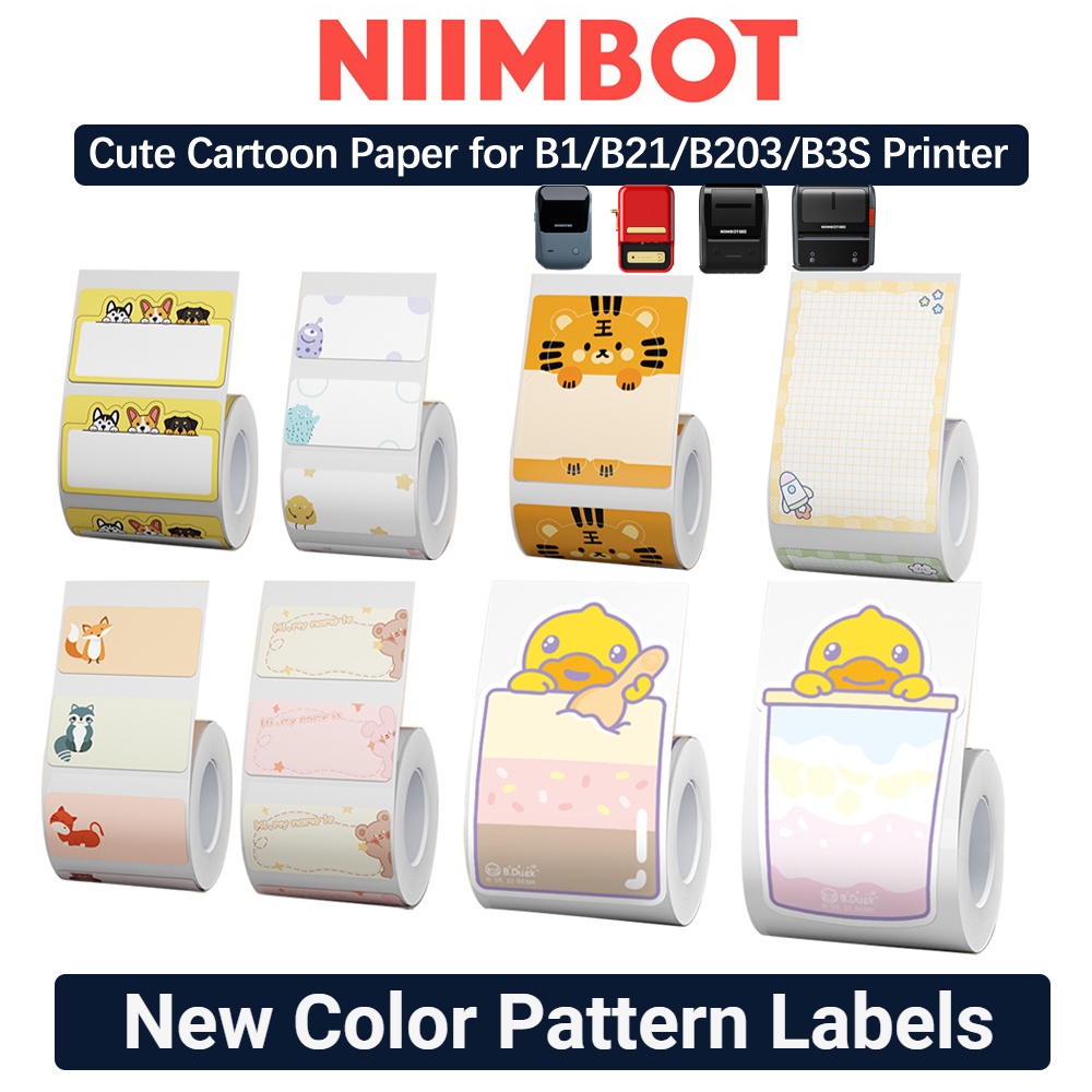 NiiMBOT B1 B21 B203 B3S น่ารักป้ายกระดาษชื่อการ์ตูนสัตว์น่ารักกันน้ํารูปแบบหมายเหตุกระดาษ B3s เครื่อ