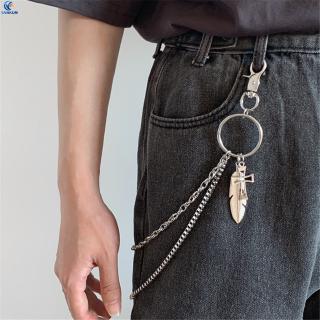 [COD] Metal Retro Style Feather Cross Elements Decorated Double Chain Punk Hip Hop Wind Accessories