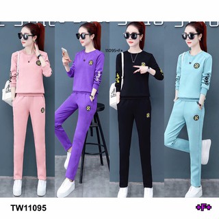 TwinsShopVip💗พร้อมส่ง TW11095 Set ชิ้น เสื้อแนยาว + กางเกงขายาว