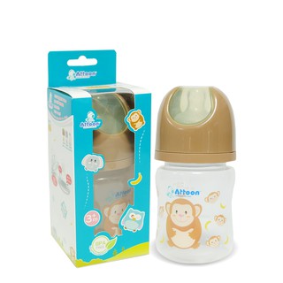 Thaiken ขวดนม 4oz/125ml สีครีม 101605 Wide Neck Attoon GiGGLES Feeding Bottle 8858740515597