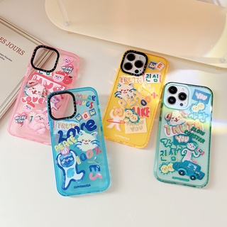 จิตรกรรม น่ารัก ลูกแมว ลูกสุนัข เคสไอโฟน 14 Pro Max iphone 13 pro max 14 plus 12 11 Pro Max Case ใหม่ ขอบสี เรียบง่าย โปร่งใส ป้องกันการหล่น ซิลิกาเจล นุ่ม เคส