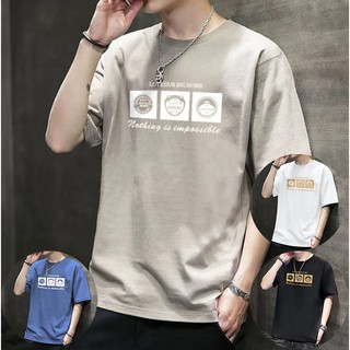 Triple A💕2021 new short-sleeved T-shirt mens Hong Kong style trend loose bottoming shirt youth plus size printing upper clothes