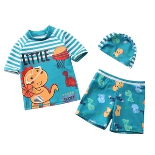 Babyonline(Y394)D2-3 (ส่งด่วน1วัน)ชุดว่ายน้ำเซ็ต3ชิ้นพร้อมหมวกสำหรับเด็กผู้ชายลายสัตว์น่ารัก