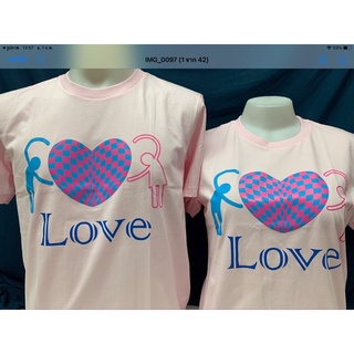 เสื้อยืดเป่ายิ้งฉุบ เสื้อยืดครอบครัวอบอุ่นสีชมพูลาย Love ชายหญิง