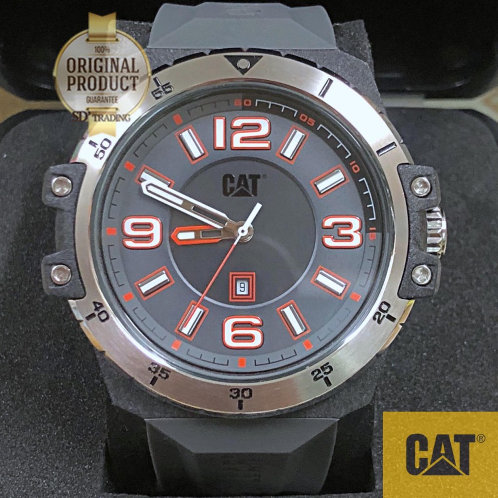 CATERPILLAR WATCHES "CAT" นาฬิกาข้อมือชายรมดำ สายซิลิโคนเทา รุ่น KO.151.25.531