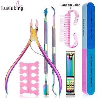 7Pcs Nail Clipper Set with Nail Files and Buffer,Stainless Steel Nail Art Tools Cleaning Dust Brush Cuticle Pushers and Trimmer Manicure Tools Kit