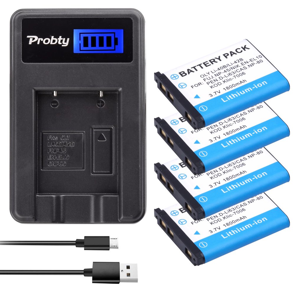 1800mAh Li-40B Li-42B EN-EL10 แบตเตอรี่ + เครื่องชาร์จ LCD สำหรับ Olympus Li 40B 42B, Nikon EN EL10,