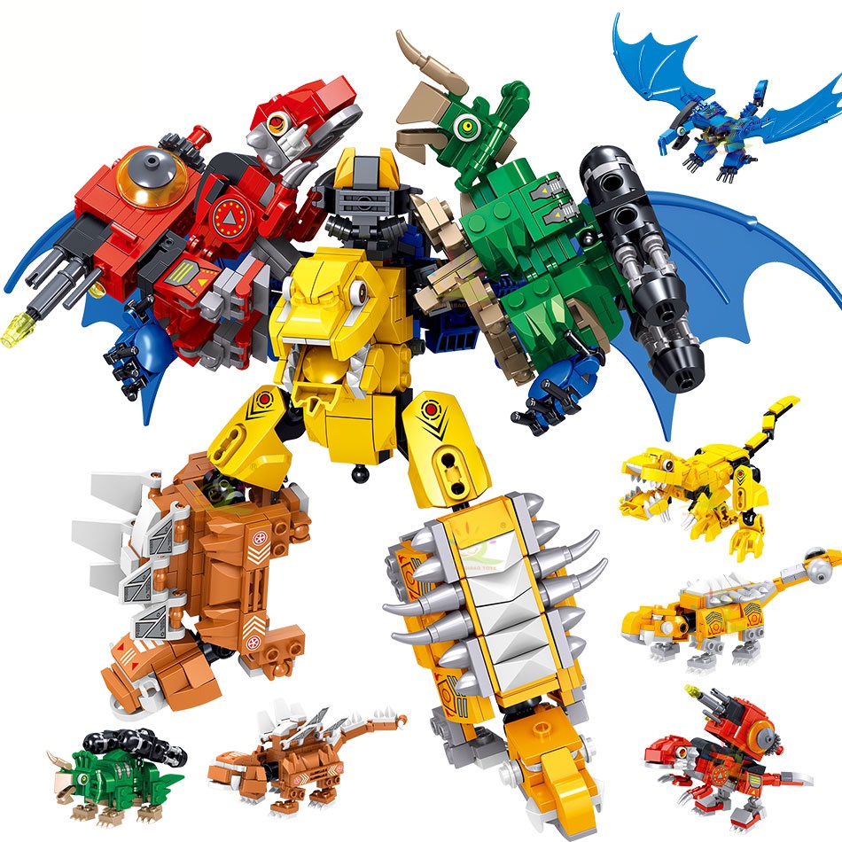 6 In 1 ชุดของเล่นตัวต่อ รูปไดโนเสาร์ City World Drangon Mecha สําหรับเด็ก 670 ชิ้น