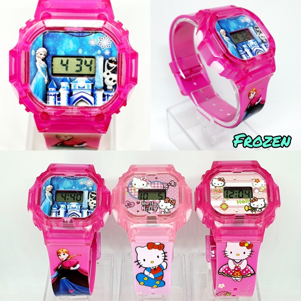 (พร้อมส่ง) นาฬิกาเด็ก มีเสียง+มีไฟ จอแสดงผลLED ระบบดิจิตอล นาฬิกาข้อมือเด็กผญ เจ้าหญิงฟอร์เซ้น คิตตี้ RC128