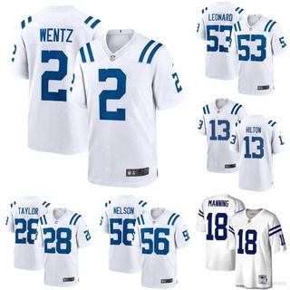 เสื้อกีฬาแขนสั้น ลายทีมชาติฟุตบอล Indianapolis Colts NFL Wentz Taylor Nelson Hilton Leonard Manning Legend Jersey สําหรับผู้ชาย และผู้หญิง