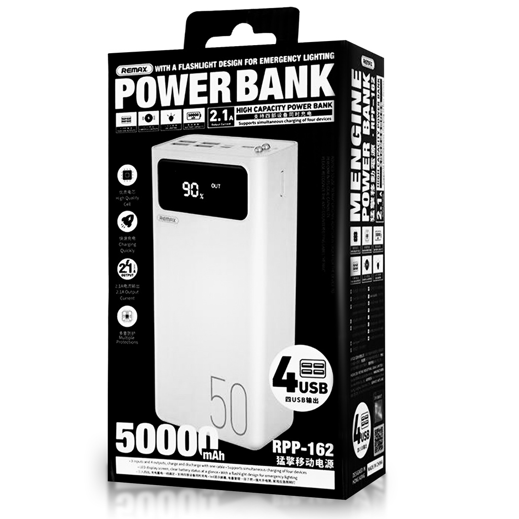 Powerbank Remax RPP-162 50000 mAh ชาร์จเร็ว 4 พอร์ต มีจอ LED ของแท้ 100 ...