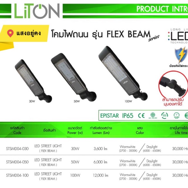 โคมไฟถนน ปรับมุมองศาได้ ขนาด 30w/50w/100w Liton