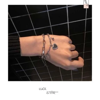 กำไลข้อมือเงิน จี้รูปหัวใจสลับกระดิ่ง สร้อยข้อมือโซ่ สร้อยเงิน เครื่องประดับแฟชั่น สำหรับผู้หญิง สไตล์เกาหลี B19