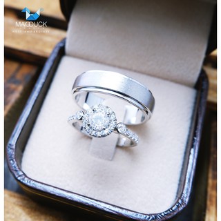 Madduckjewels แหวนเงินแท้ เพชร CZ ชุบโรเดียม RG1718WGR-RG1635