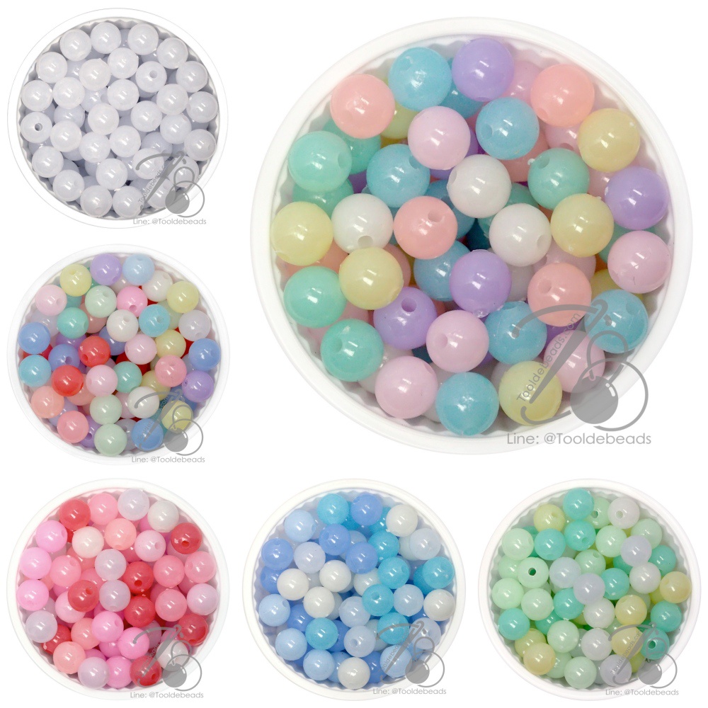 ลูกปัดตราจระเข้ 8-10มม. สีหวานใหม่ (100 กรัม)