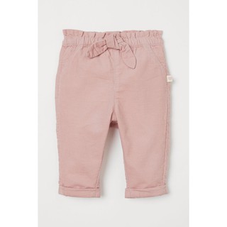 H&amp;M ชุดเด็ก กางเกงขายาวเด็ก สีชมพู แต่งโบว์ด้านหน้า ผ้าลูกฟูกนิ่ม