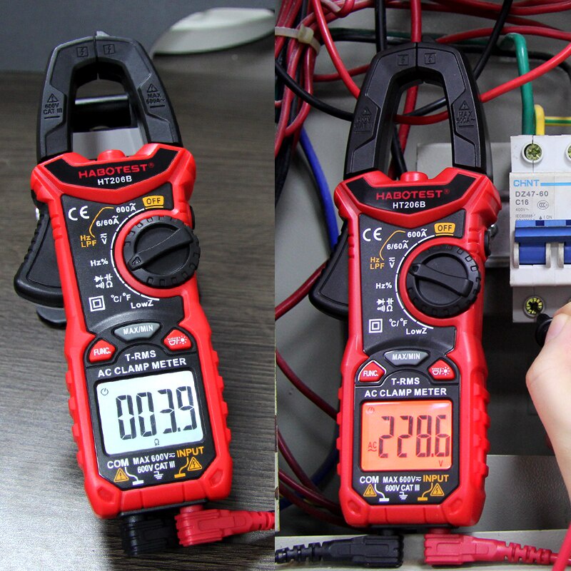 Habotest HT206B Digital Clamp Meter True RMS Capacitance Hz OHM ความถี่อุณหภูมิ Pinza Amperimetrica 