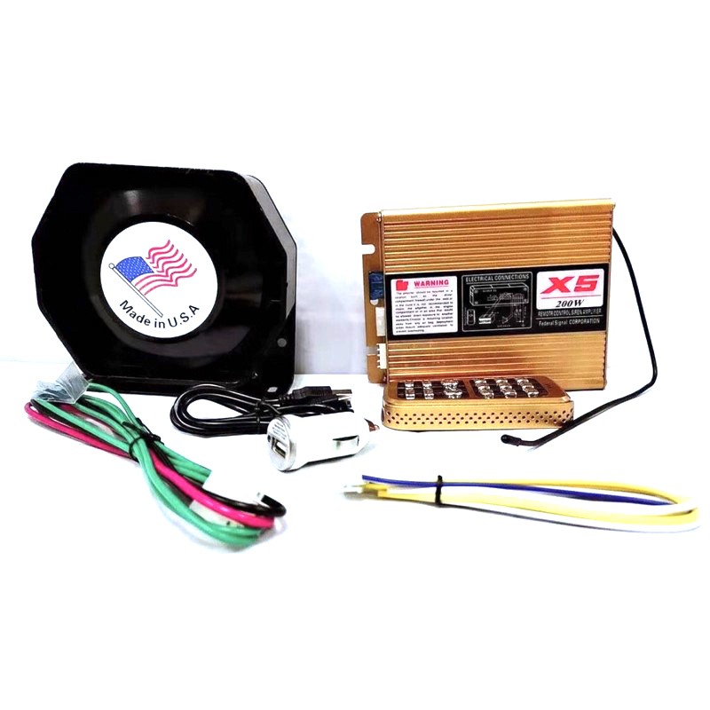 FS (เอฟเอส) siren รุ่น X5-200W (ครบชุด) ขนาด 12V พร้อมลำโพงแบน