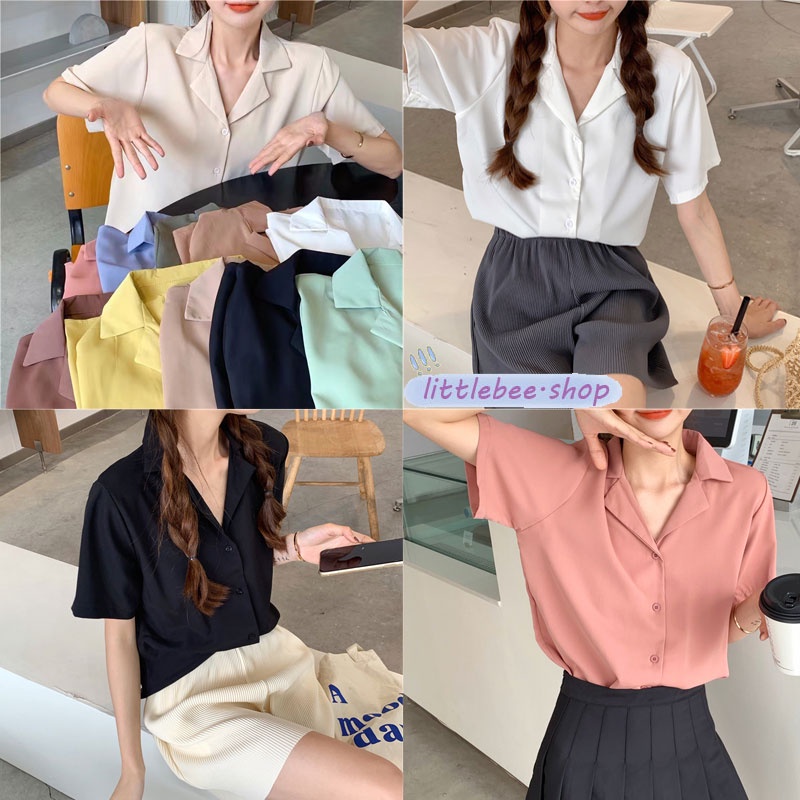 littlebee 99907เสื้อทำงานหญ เสื้อผ้าวินเทจ เสื้อครอป สีลูกกวาด