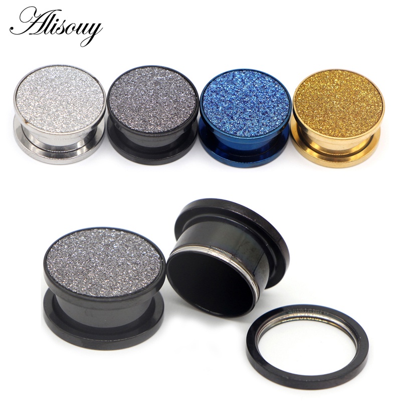 Alisouy 2 ชิ้นเหล็กผ่าตัด frosted Sandblast สกรูด้านบน Fit ปลั๊กหู Gauge Expander Earlobe Taper Stretcher หูเจาะหูอุโมงค์ปลั๊ก