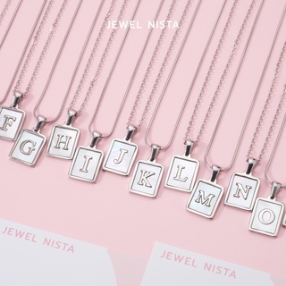 pearly alphabet necklace [silver[ สร้อยคอตัวอักษรจี้เหลี่ยม