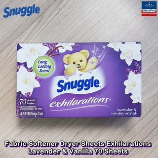 Snuggle® Fabric Softener Dryer Sheets Exhilarations Lavender &amp; Vanilla 70 Sheets แผ่นอบผ้า กลิ่นลาเวนเดอร์&amp;วนิลลา