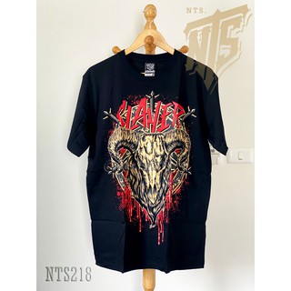 เสื้อยืดคอกลมNTS 218 Slayer เสิ้อยืดดำ เสื้อยืดชาวร็อค เสื้อวง New Type System NTS Rock brand Sz. S M L XL XXLS-3XL