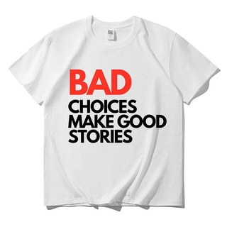 เสื้อยืดครอปเสื้อยืดแขนสั้นลําลอง ผ้าฝ้าย 100% พิมพ์ลายตัวอักษร BAD CHOICES MAKE GOOD STORIES แฟชั่นฤดูร้อน สําหรับผู้ชา