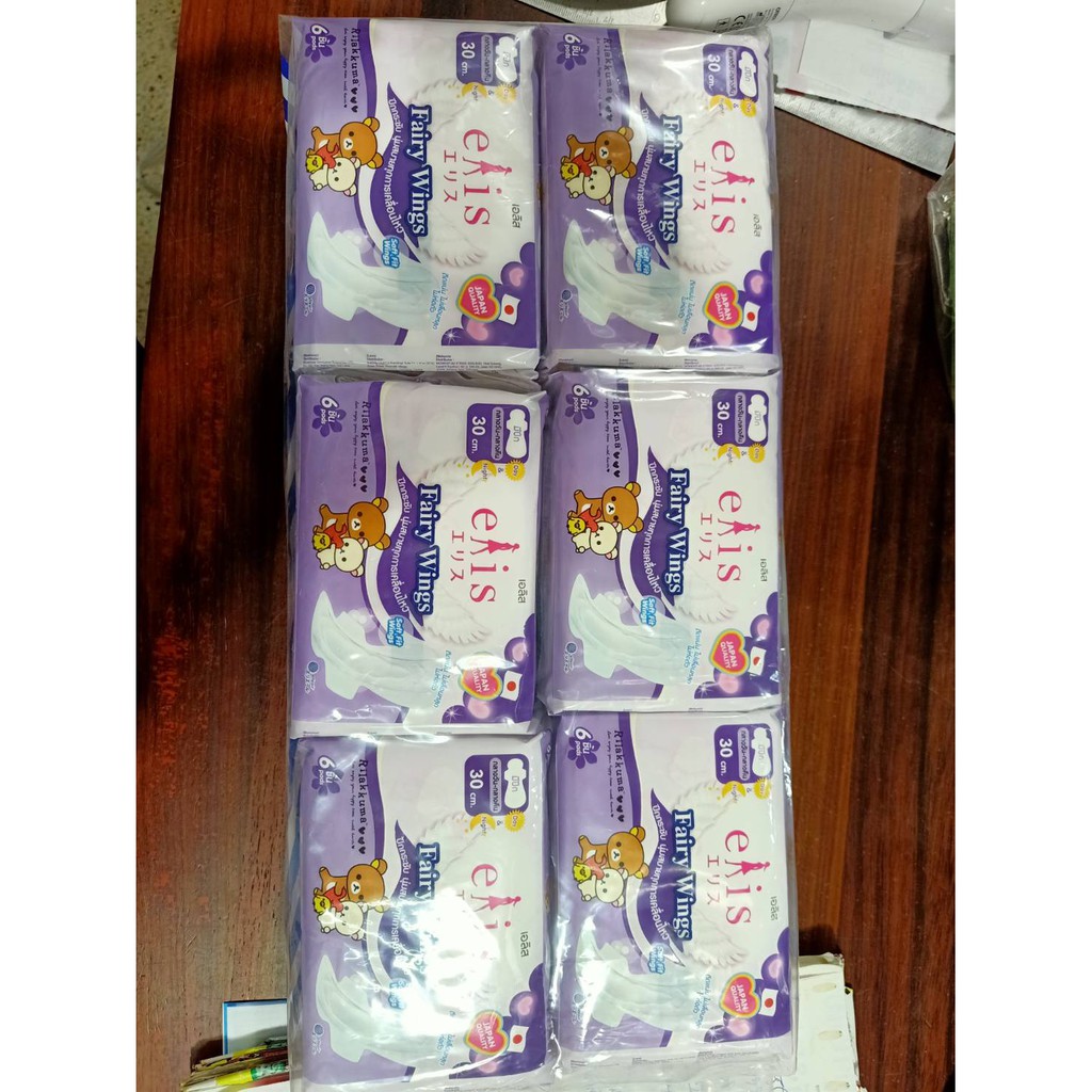 Elis Fairy Wings ผ้าอนามัยเอลิส กลางวัน-กลางคืน 30ซม.1แพคมี 6 ห่อ ห่อละ6ชิ้น