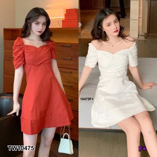 TW 10475 เดรสสั้น เดรสใส่ทำงาน เดรสใส่เที่ยว เดรสปาดไหล่ เดรสคอกว้าง (ฟรีไซส์ M อก 34-36 เอว29-30 สพ34-38 ยาว30.5)
