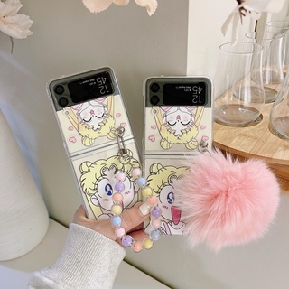 เคสโทรศัพท์มือถือ แบบฝาพับ พร้อมสายโซ่ และลูกบอลขน สําหรับ Samsung Z Flip4 Z Flip3 Z Flip2 Z