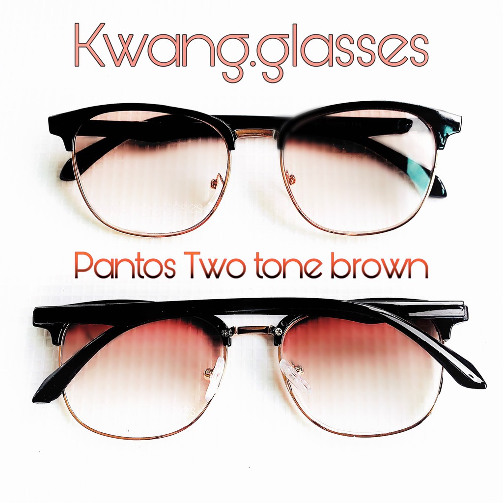 แว่นสายตายาว เลนส์สายตากันแดด ทรง Pantos Two tone brown กรอบสีทอง แว่นตาราคาถูก กดเลือกเลนส์ได้เลย แว่นตา Nidanadear