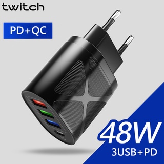 Twitch ที่ชาร์จ 48W QC 3.0 Type C PD ชาร์จเร็ว พร้อมอะแดปเตอร์ 3 พอร์ต USB