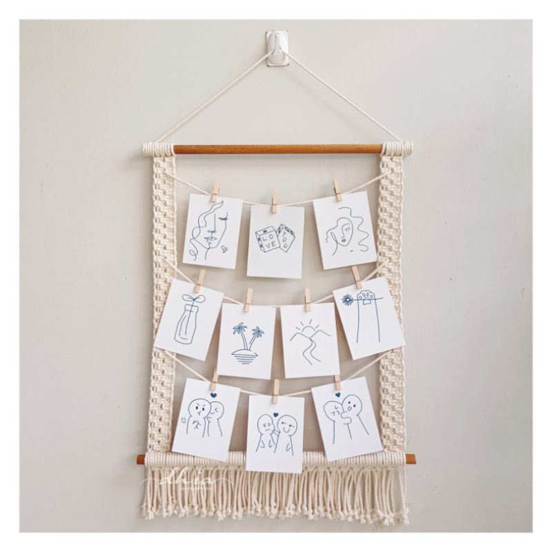 Kayu GANTUNGAN Macrame กรอบรูปแขวนโพลารอยด์ / ไม้แขวนเสื้อ Macrame / Macrame คลิปไม้กรอบรูปแขวน (เวอร์ชั่นใหม่)