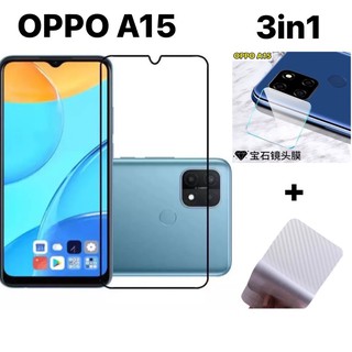 🇹🇭3in1 OPPO A15/ A15S ฟิล์มเลนส์กล้อง + ฟิล์มกระจกเต็มจอ+ ฟิล์มหลัง ฟิล์มกันกระแทกขอบดำ