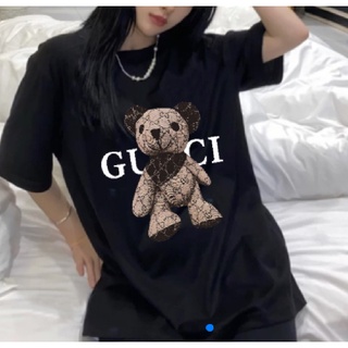 ผ้าฝ้าย 100%พร้อมส่ง Gu-Cc-I เสื้อยืดคอกลมแขนสั้นผ้าฝ้ายพิมพ์ลายหมีสําหรับคู่รัก UnisexS-3XL